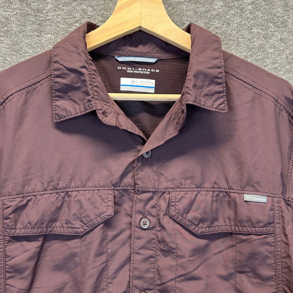 Columbia Omni-Shade Mens Medium Burgundy Long Sleeve Vented Hiking Shirt